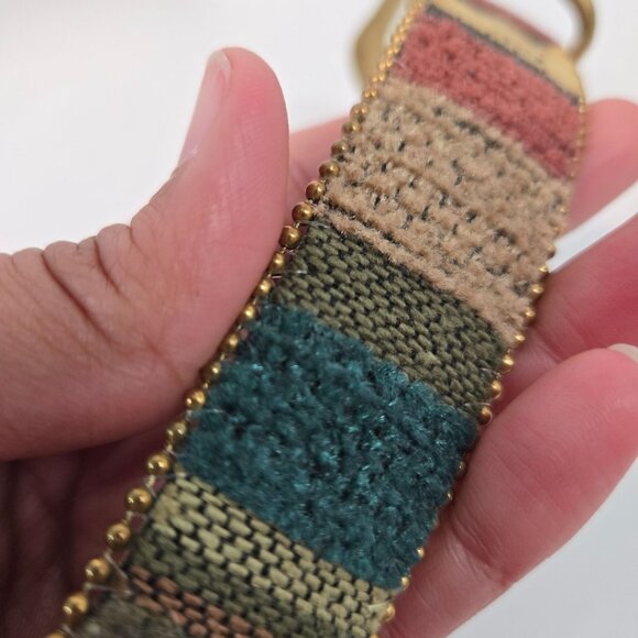 Vintage Multicolor Southwestern Tapestry Belt Brass Buckle & Bead Trim Sz Small - Picture 6 of 9